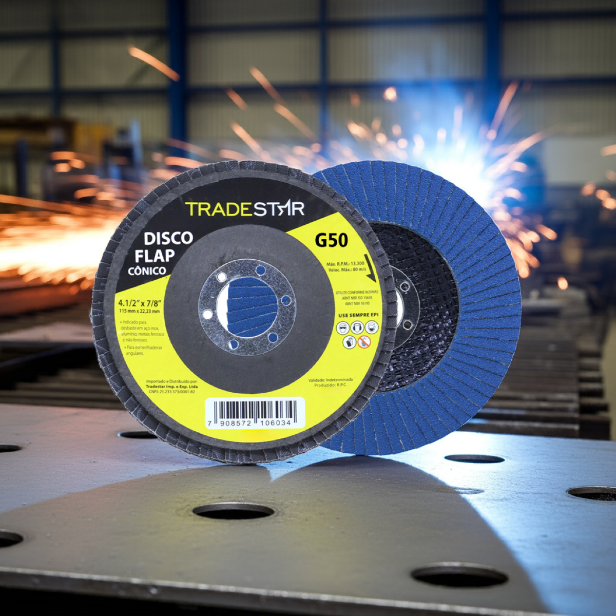 Disco Flap 115 mm G50 Fibra Conico Azul Aço e Inox Tradestar - 4