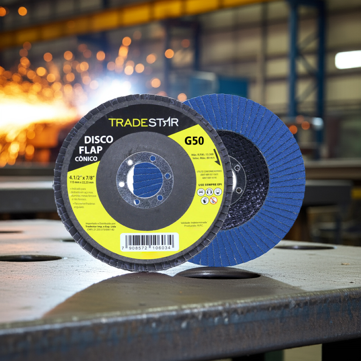 Disco Flap 115 mm G50 Fibra Conico Azul Aço e Inox Tradestar - 6