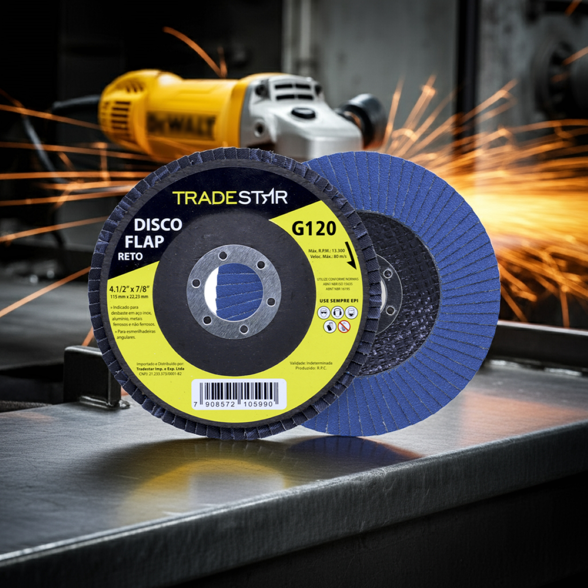 Disco Flap 115 mm G120 Fibra Reto Azul Aço e Inox Tradestar - 2