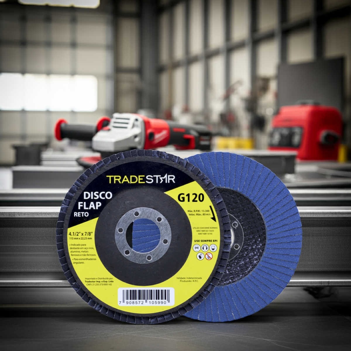 Disco Flap 115 mm G120 Fibra Reto Azul Aço e Inox Tradestar - 4