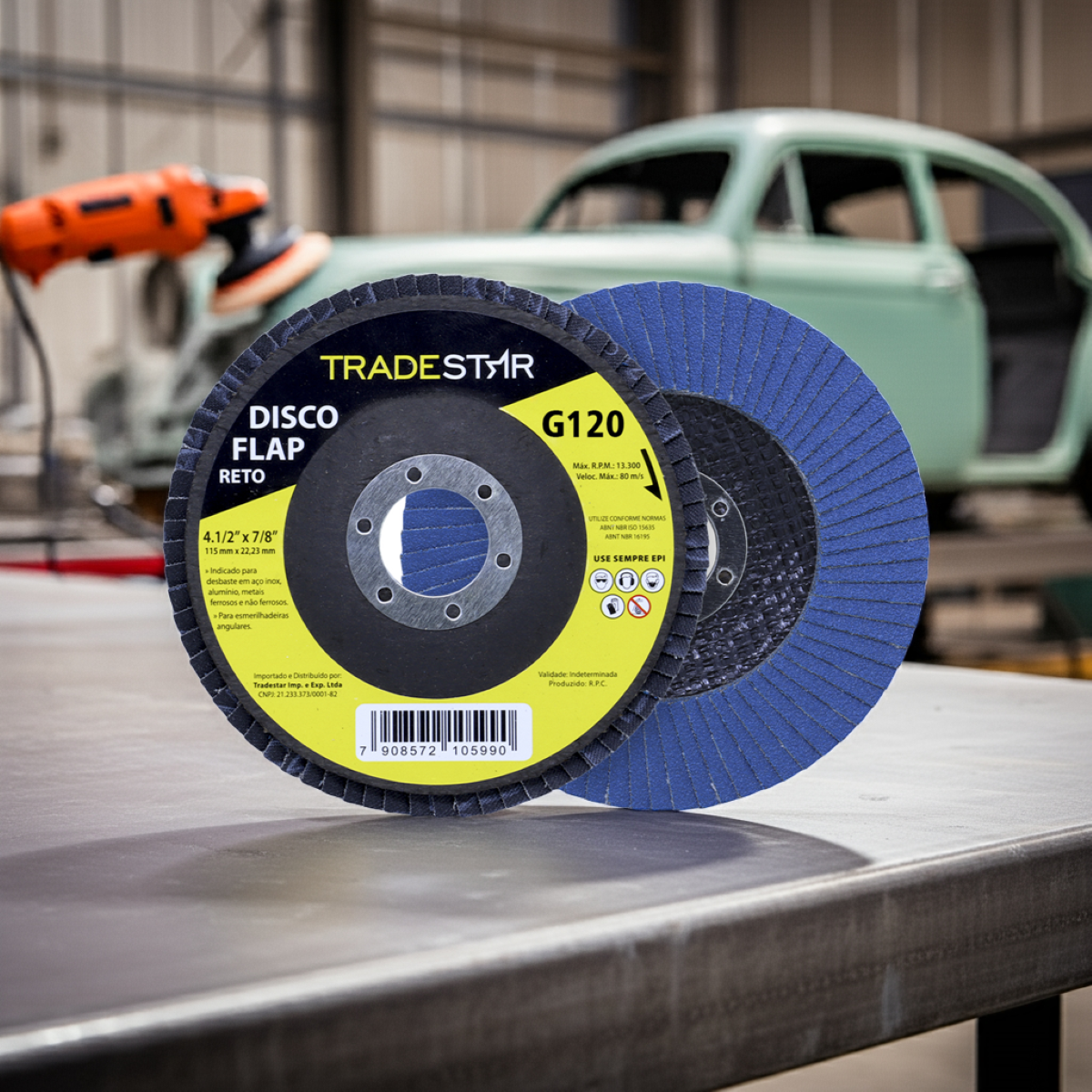 Disco Flap 115 mm G120 Fibra Reto Azul Aço e Inox Tradestar - 7