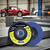 Disco Flap 115 mm G120 Fibra Reto Azul Aço e Inox Tradestar - 3