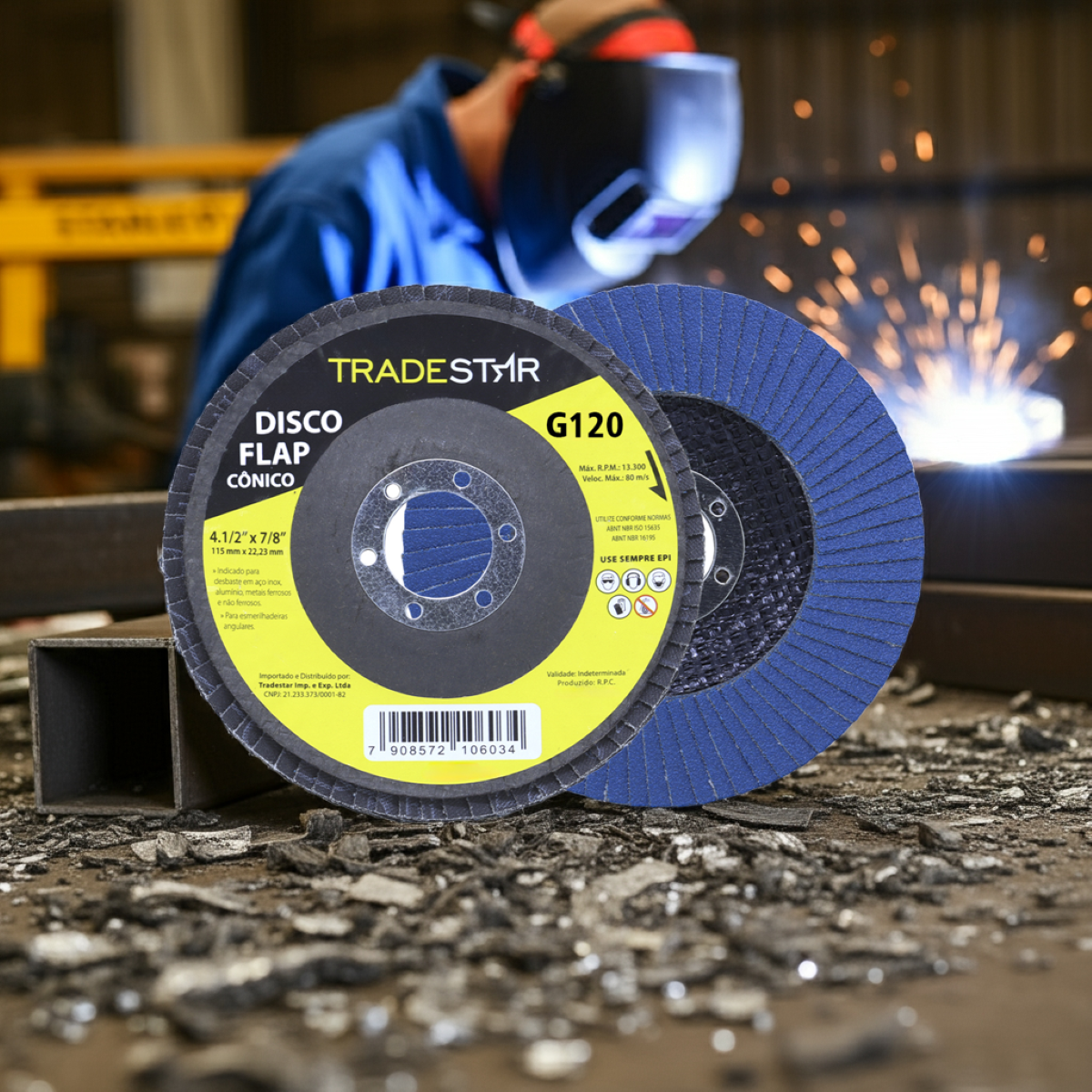 Disco Flap 115 mm G120 Fibra Cônico Azul Aço e Inox Tradestar - 2