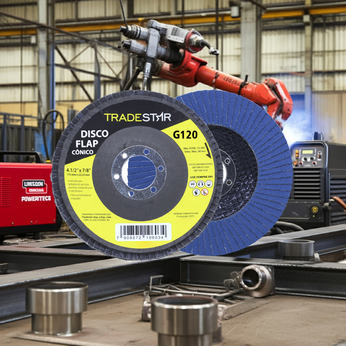 Disco Flap 115 mm G120 Fibra Cônico Azul Aço e Inox Tradestar - 3