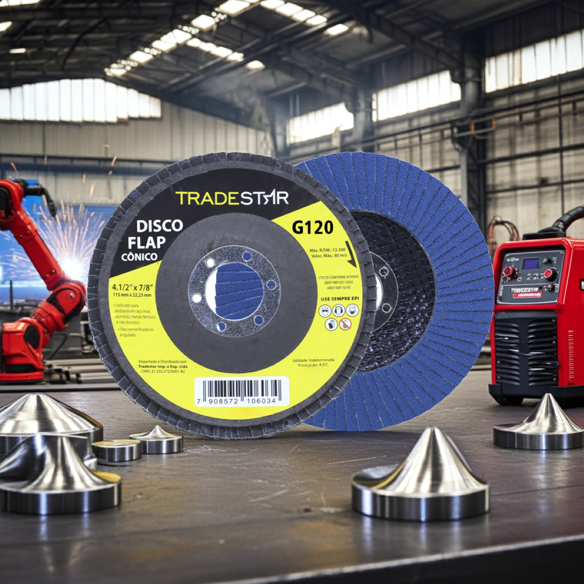 Disco Flap 115 mm G120 Fibra Cônico Azul Aço e Inox Tradestar - 4