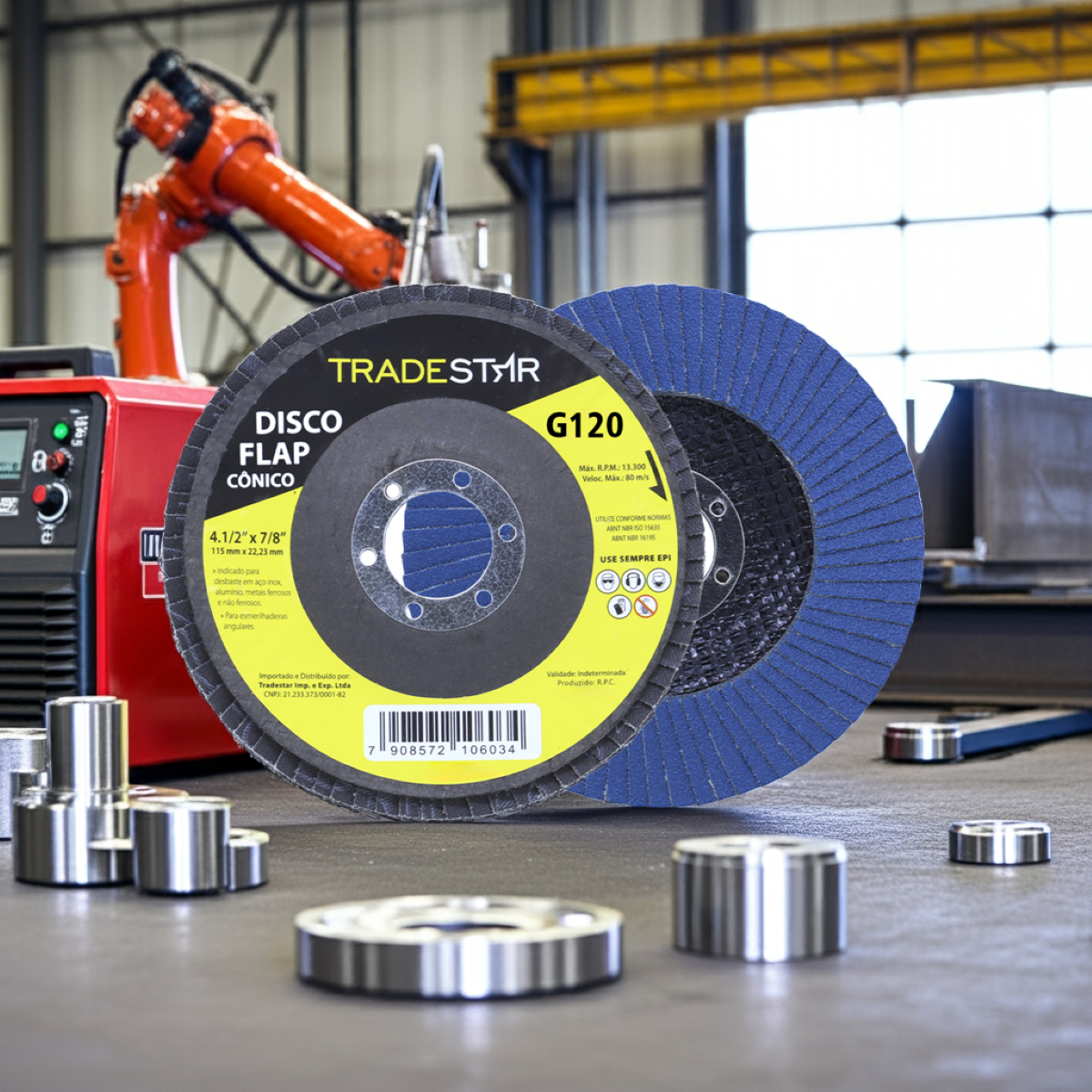 Disco Flap 115 mm G120 Fibra Cônico Azul Aço e Inox Tradestar - 5