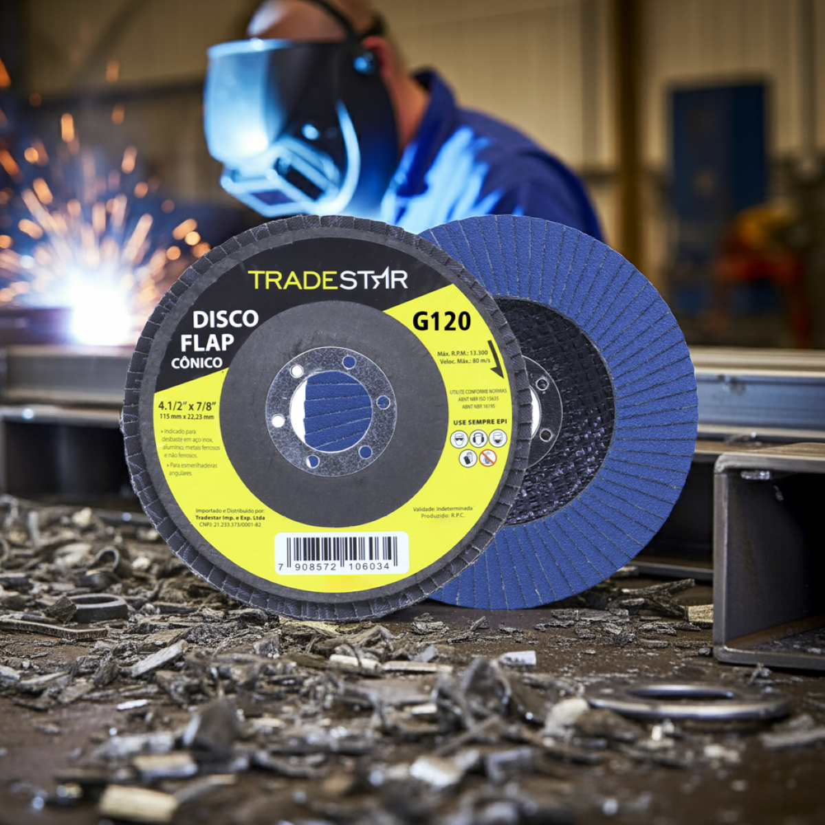 Disco Flap 115 mm G120 Fibra Cônico Azul Aço e Inox Tradestar - 6