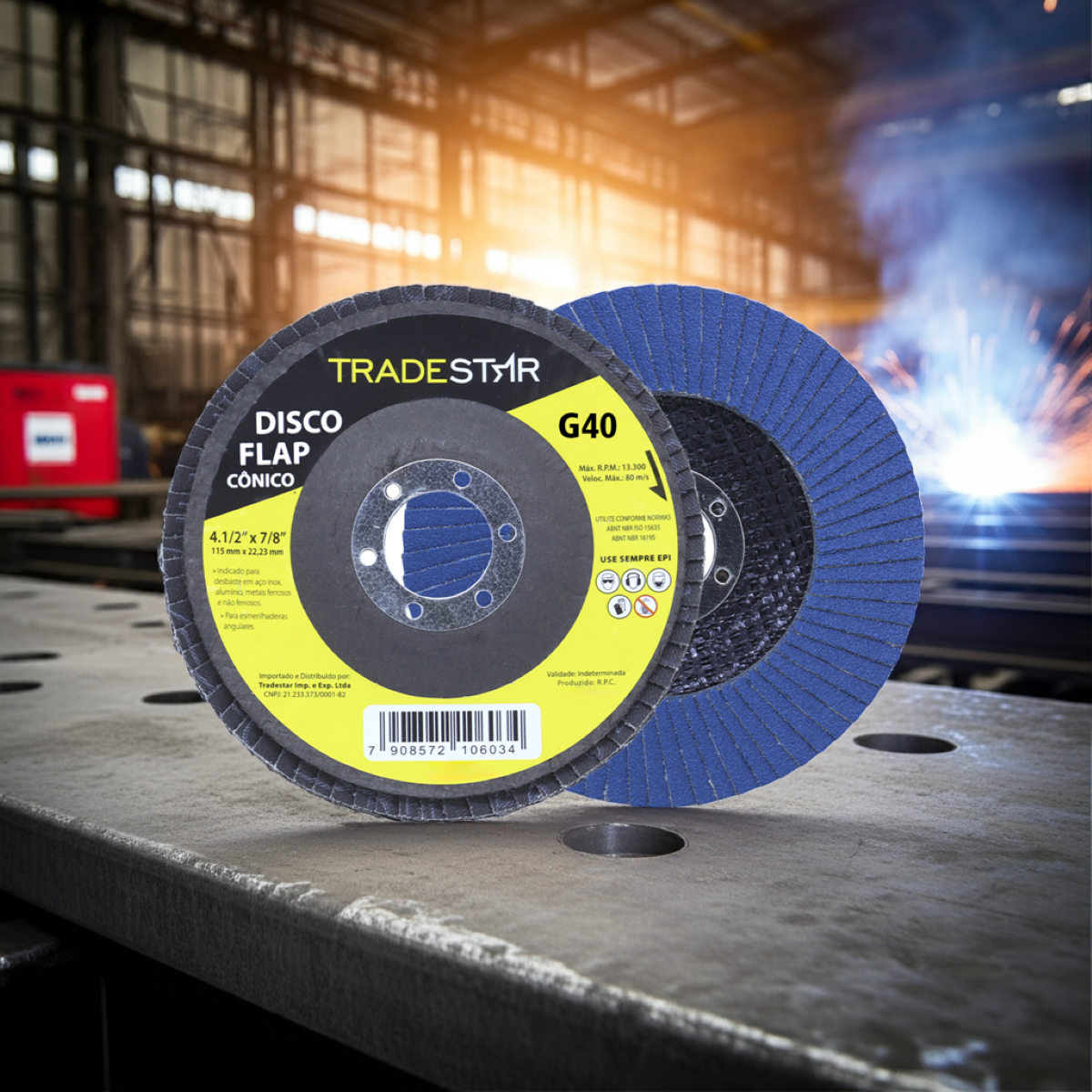 Disco Flap 115 mm G40 Fibra Cônico Azul Aço e Inox Tradestar - 3