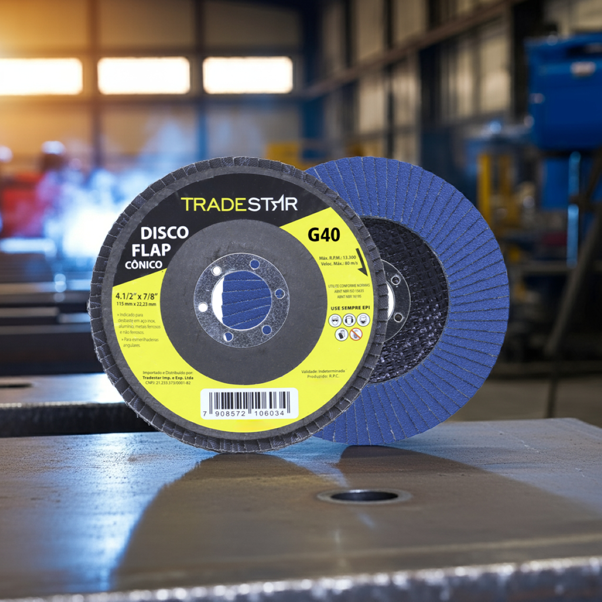 Disco Flap 115 mm G40 Fibra Cônico Azul Aço e Inox Tradestar - 5