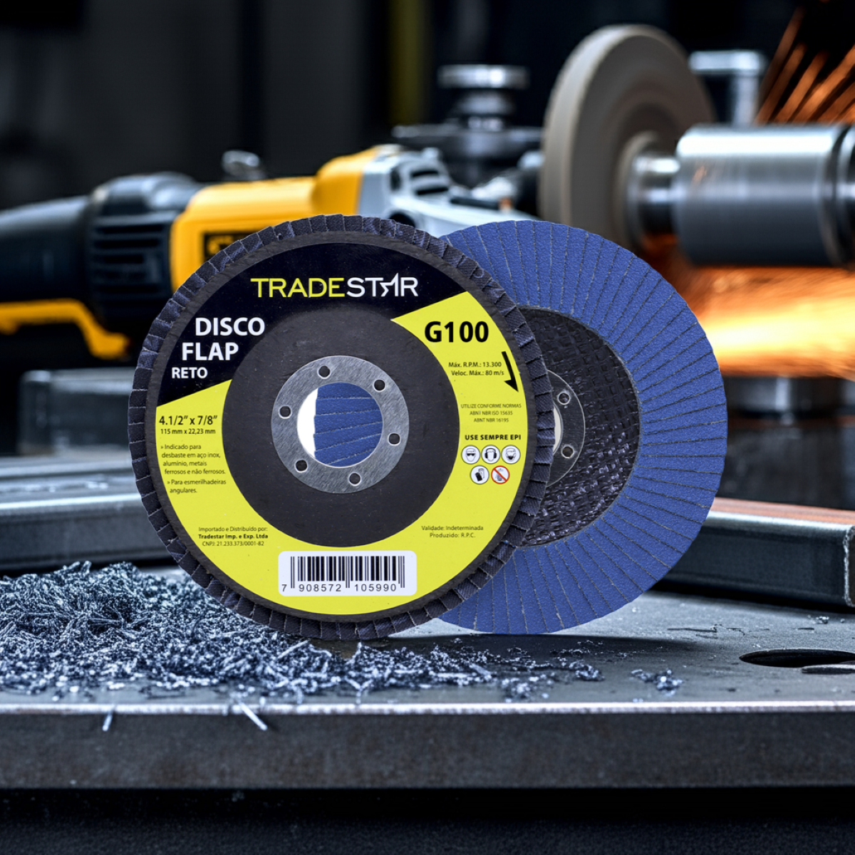 Disco Flap 115 mm G100 Fibra Reto Azul Aço e Inox Tradestar - 5