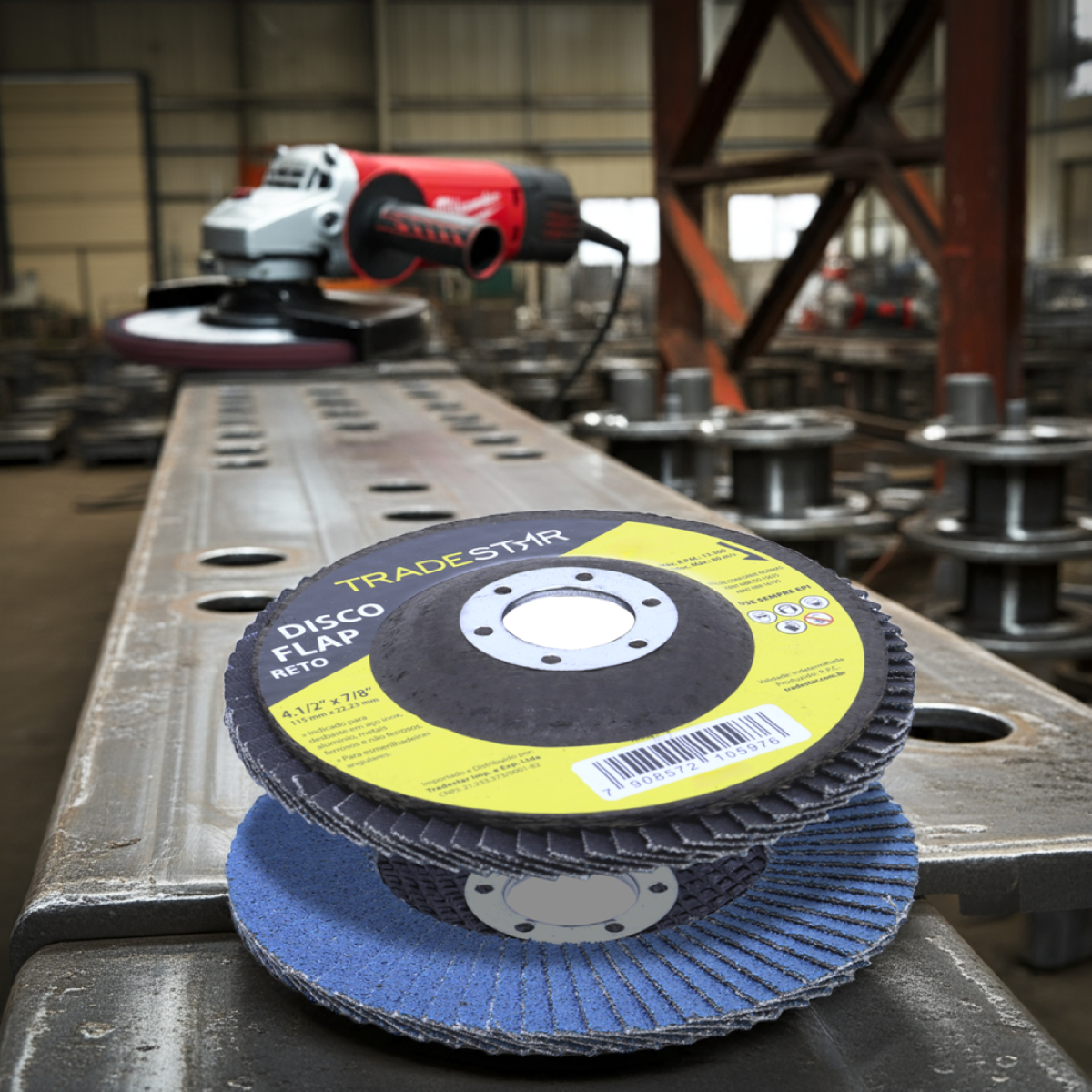 Disco Flap 115 mm G100 Fibra Reto Azul Aço e Inox Tradestar - 6