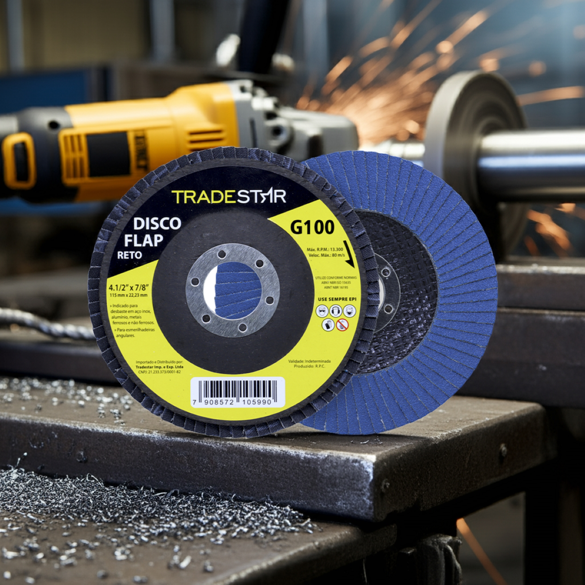 Disco Flap 115 mm G100 Fibra Reto Azul Aço e Inox Tradestar - 7