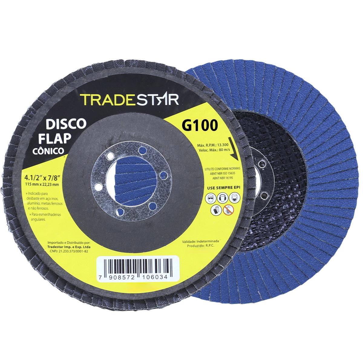 Disco Flap 115 mm G100 Fibra Conico Azul Aço e Inox Tradestar - 7