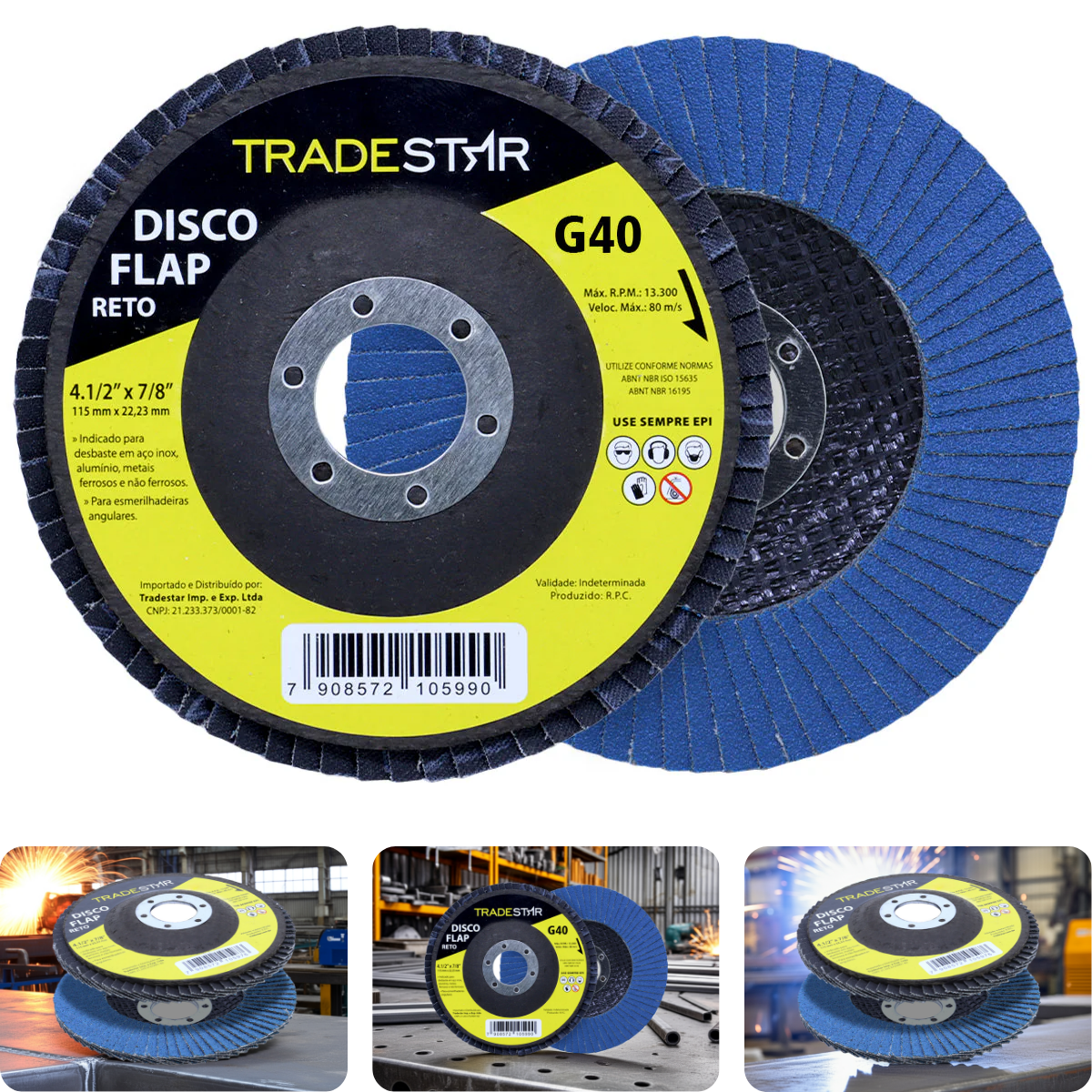 Flap Disc 115 mm G40 Fibra Reto Azul Aço e Inox Tradestar - 1