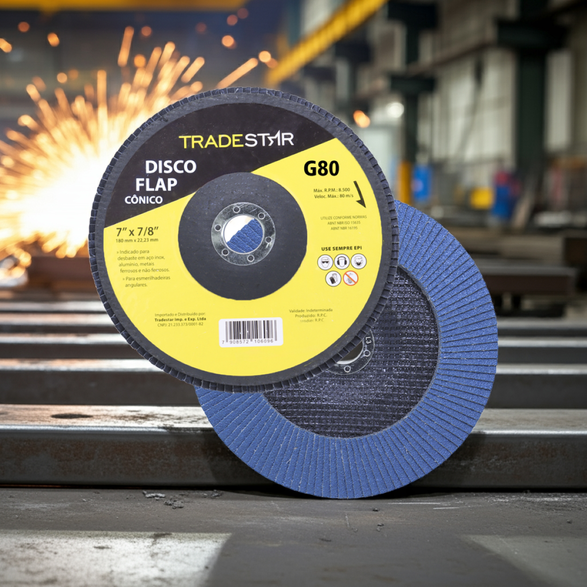 Disco Flap 180 mm G80 Fibra Cônico Azul Aço e Inox Tradestar - 6