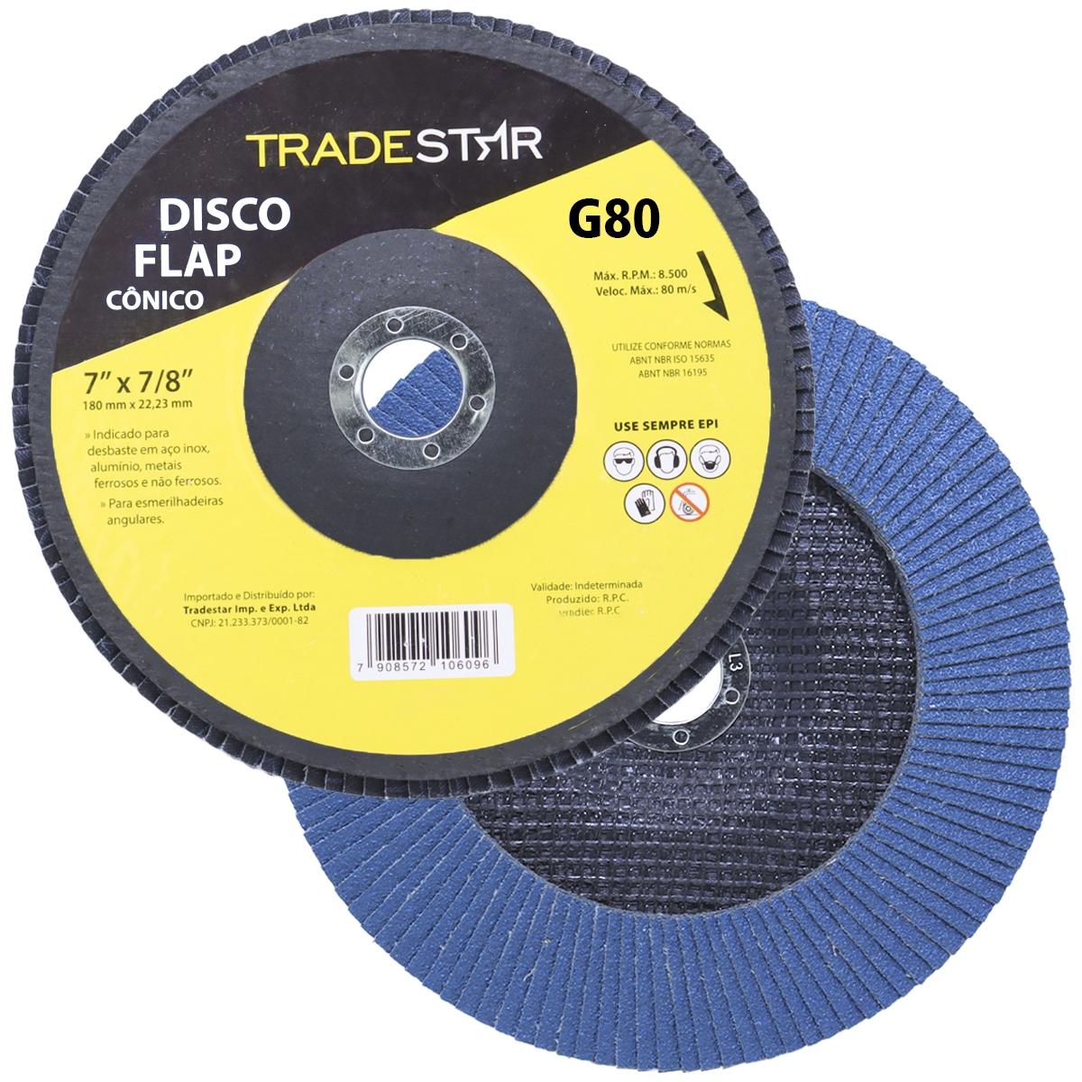 Disco Flap 180 mm G80 Fibra Cônico Azul Aço e Inox Tradestar - 8