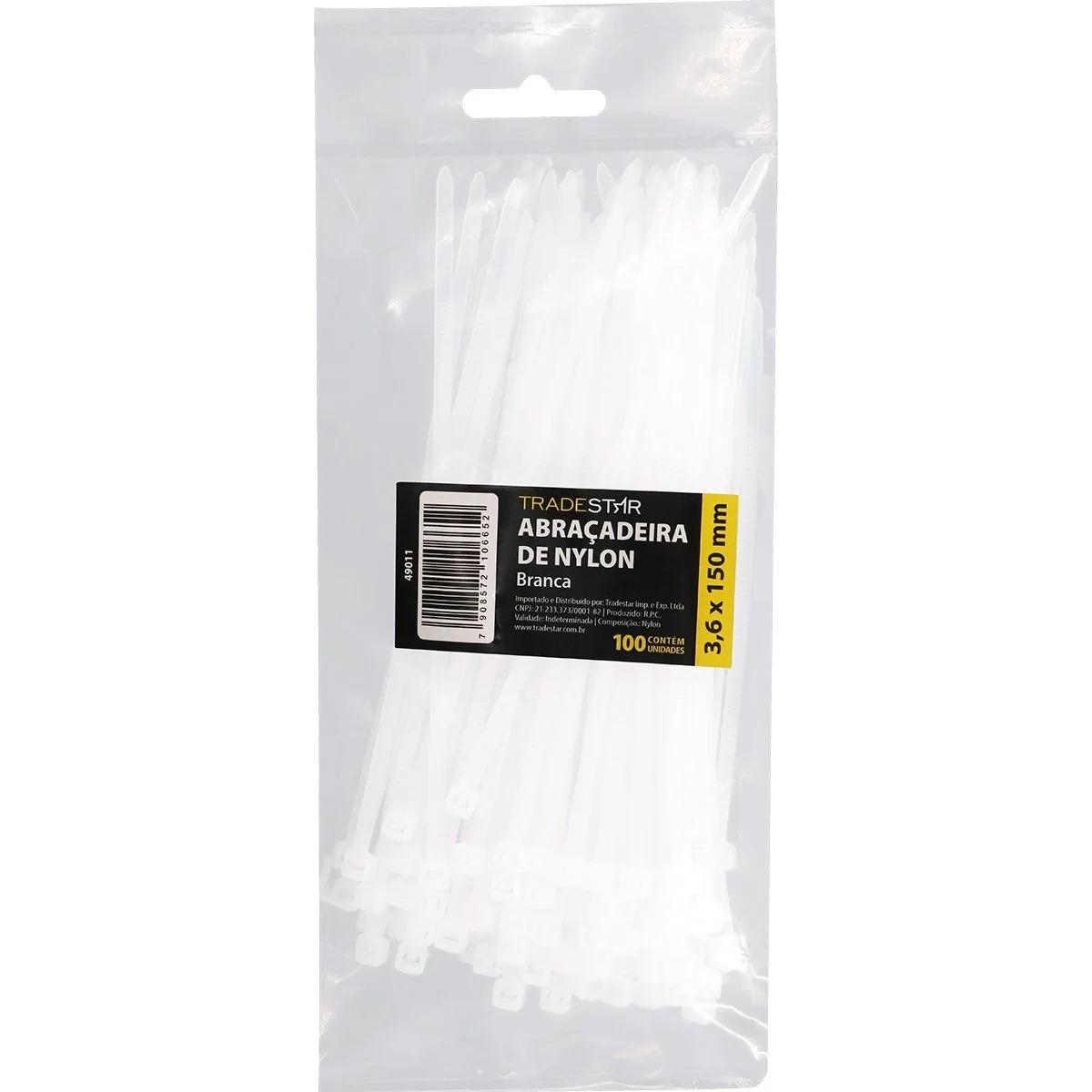 Abraçadeira Nylon 3,6 x 150 mm Branca 100 Peças Tradestar - 2