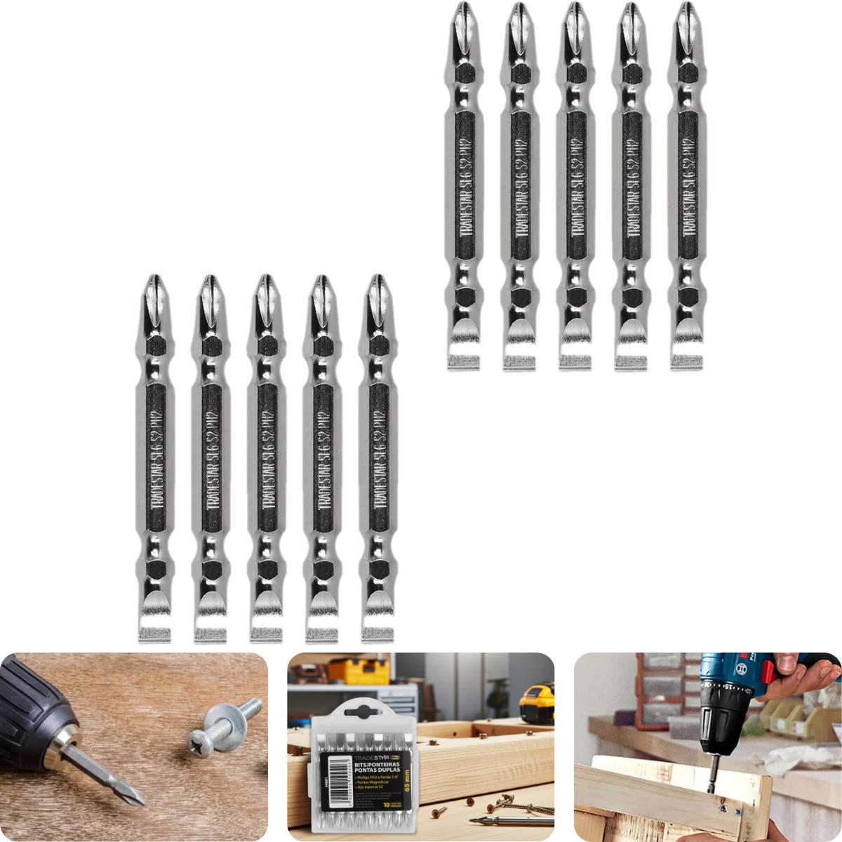 Bits Ponteira Dupla 65mm Ph2 1/4" Philips Fenda Pro Tradestar - 1
