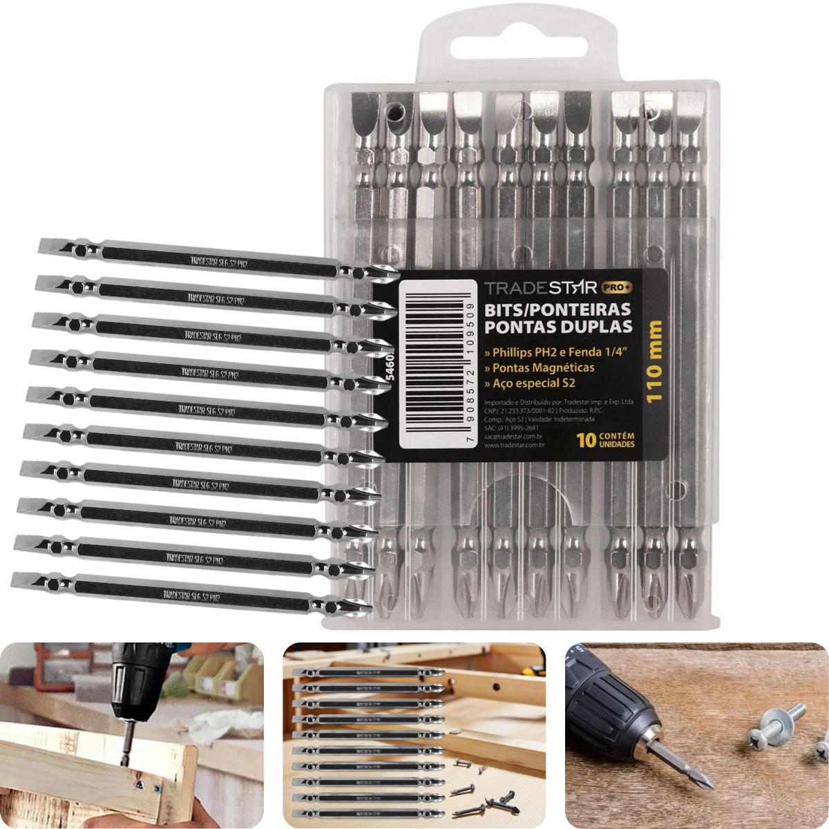 Bits Ponteira Dupla 110mm PH2 1/4" Philips Fenda Pro Tradestar - 1