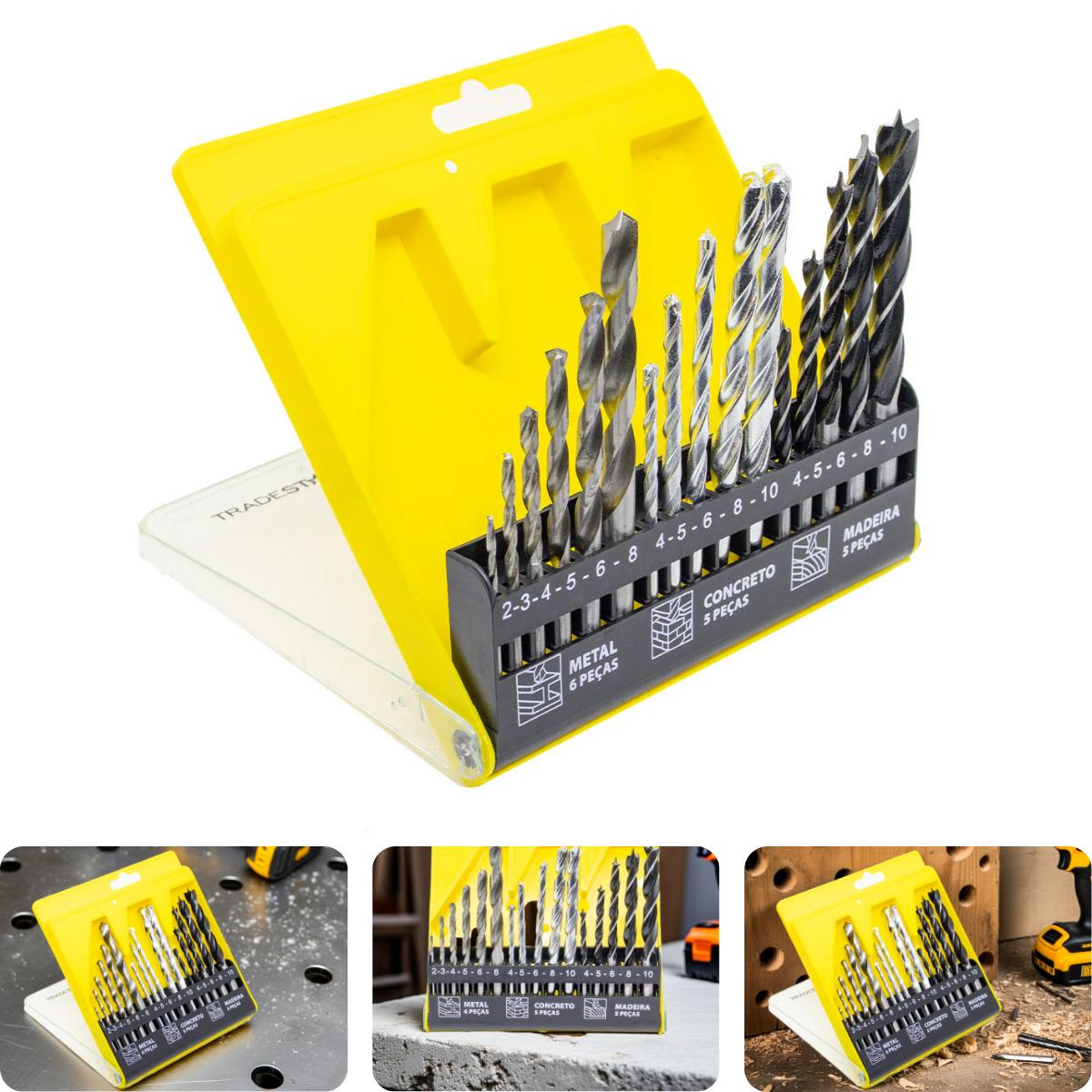 Jogo Brocas Concreto Madeira Metal 16 Peças Tradestar - 1