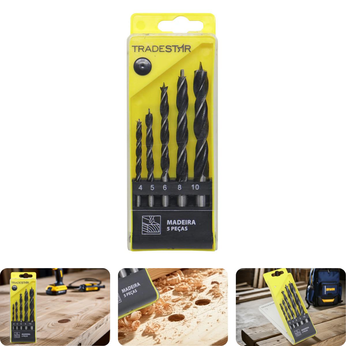 Jogo Broca para Madeira 4-10 mm 3 Pontas 5 Peças Tradestar - 1