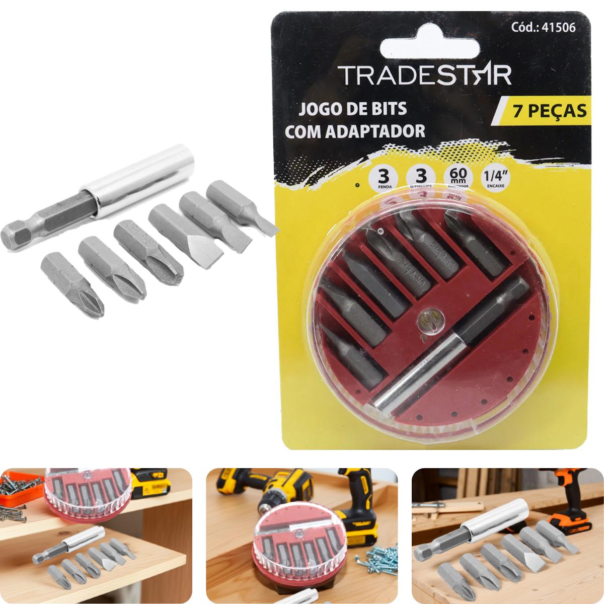 Jogo Bits Fenda Phillips Adaptador Magnético 7 Peças Tradestar - 1