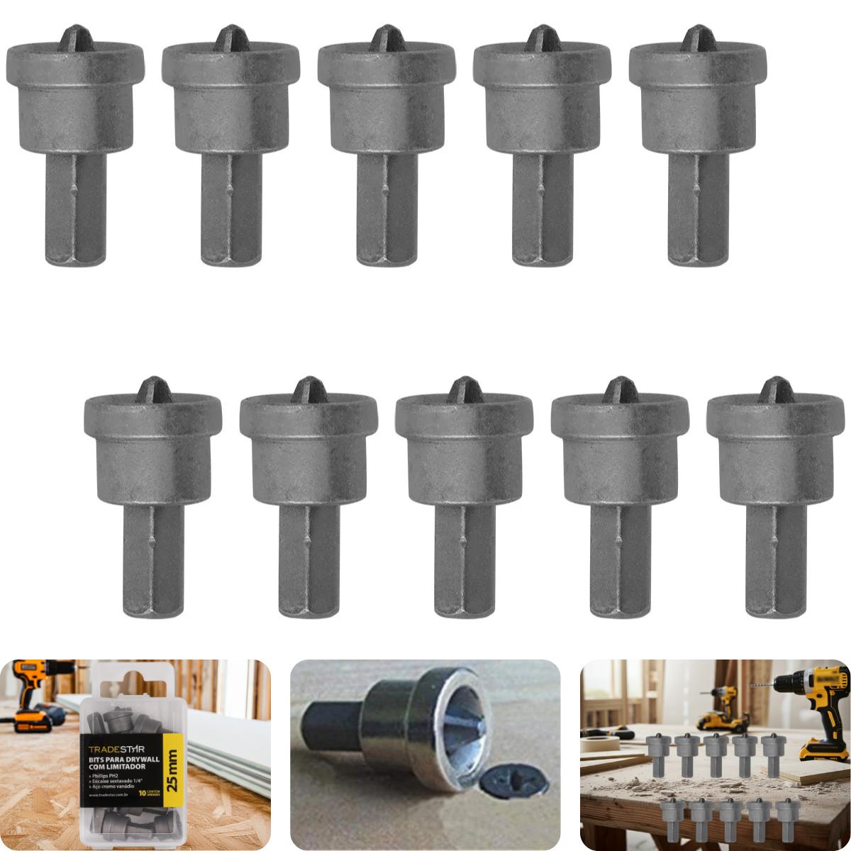 Jogo Bits 1/4" Philips PH2 c Limitador 25mm Drywall Tradestar - 1