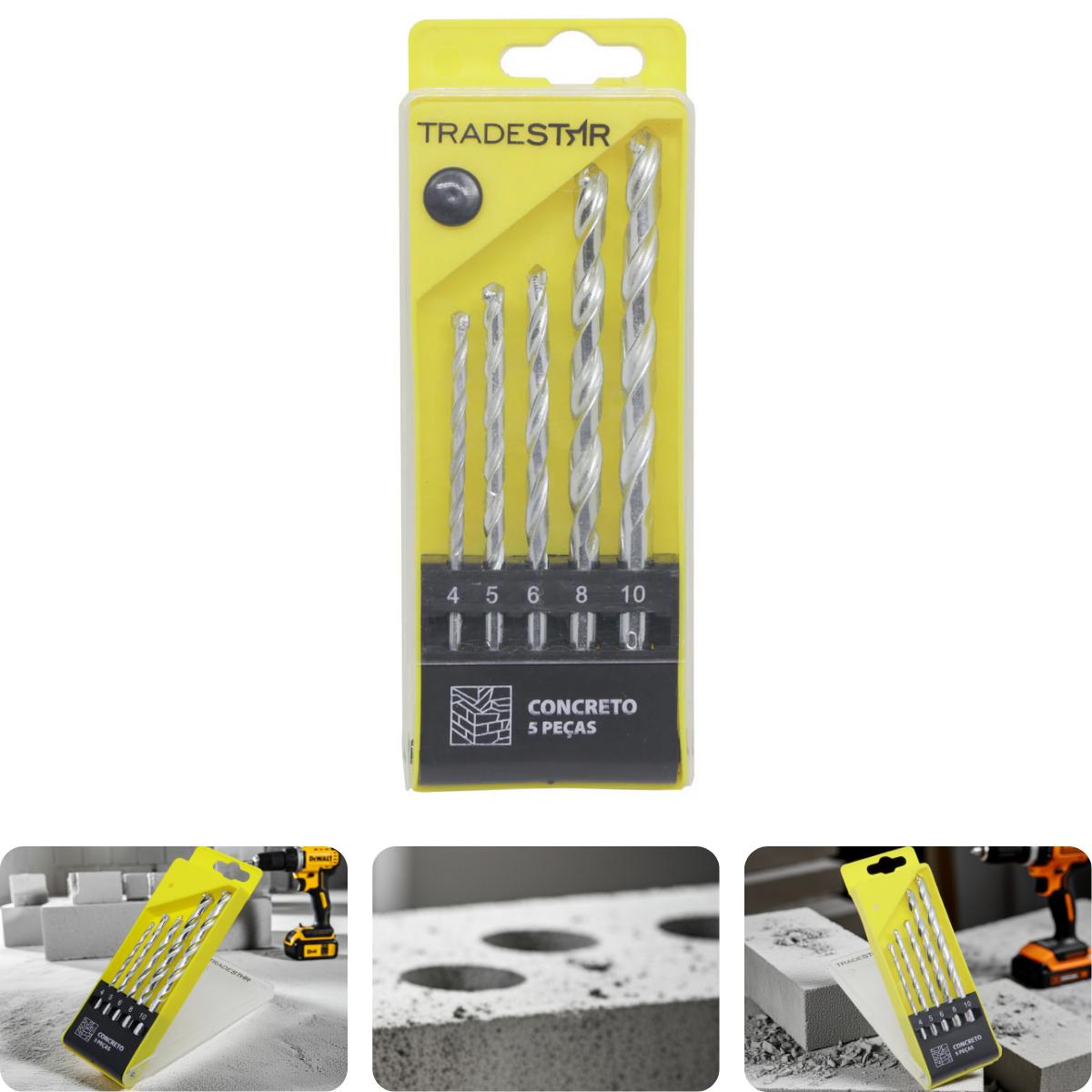 Jogo Broca Concreto 4 - 10 mm Vídea 5 Peças Tradestar - 1