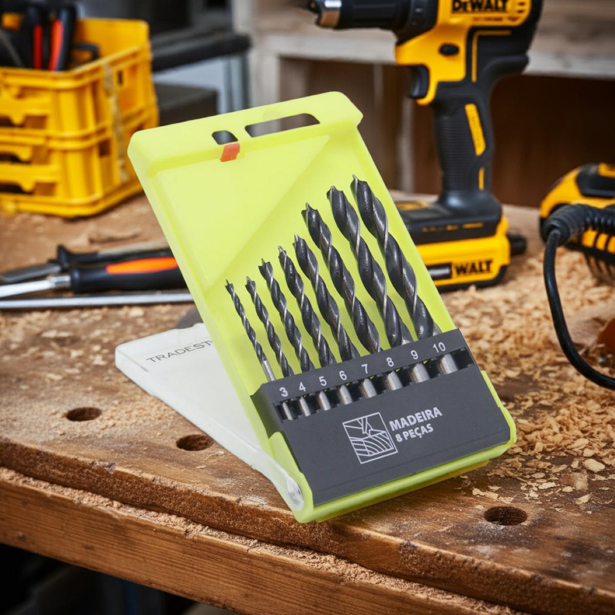 Jogo Broca Aço 3 Pontas Compensado Madeira 3 - 10 mm  8 Peças Tradestar - 2