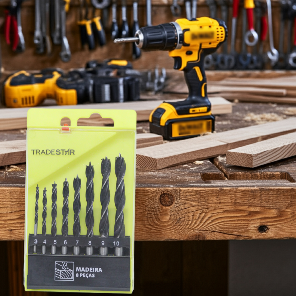 Jogo Broca Aço 3 Pontas Compensado Madeira 3 - 10 mm  8 Peças Tradestar - 4
