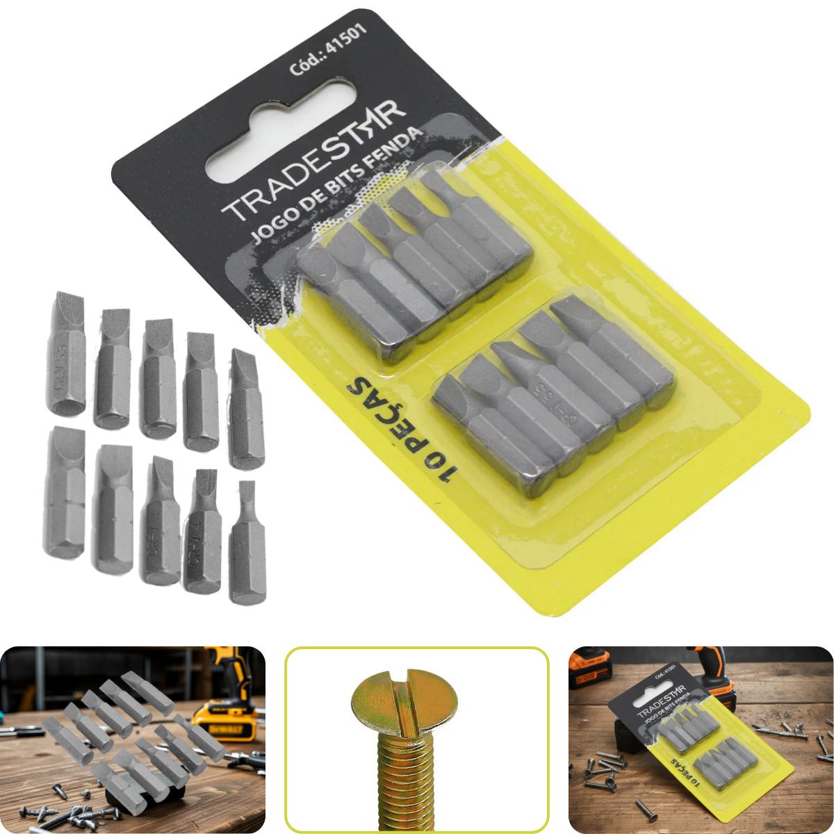 Jogo Bits Fenda 1/4'' 25 mm 10 Peças Tradestar - 1
