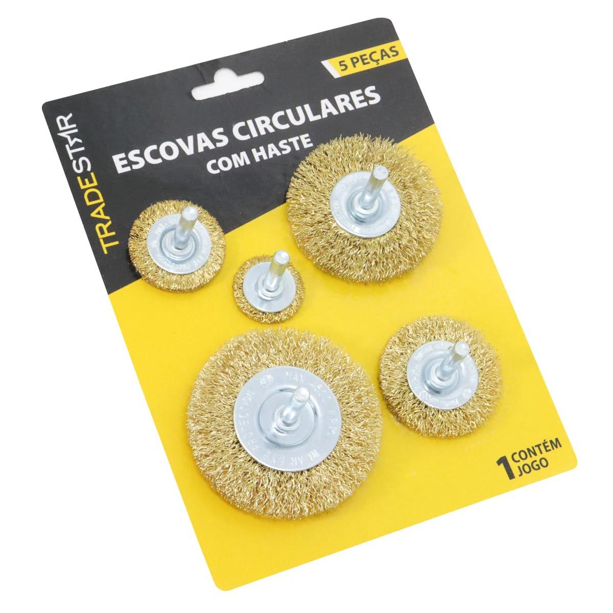 Jogo Escova Circular de Aço Haste 1/4" 5 Peças Tradestar - 4