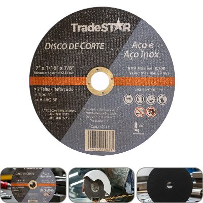 Disco de Corte 180 x 1,6 mm Furo 22,23 mm Aço e Inox Tradestar