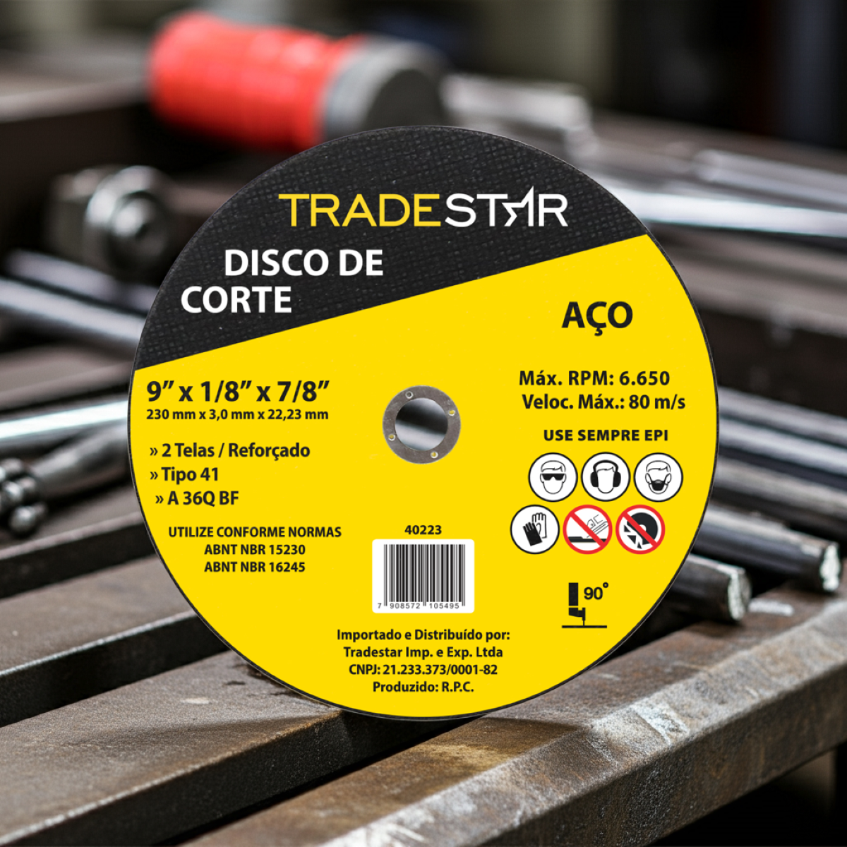 Disco de Corte 230 x 3,0 mm 2 Telas Furo 22,23 mm Aço Tradestar - 3