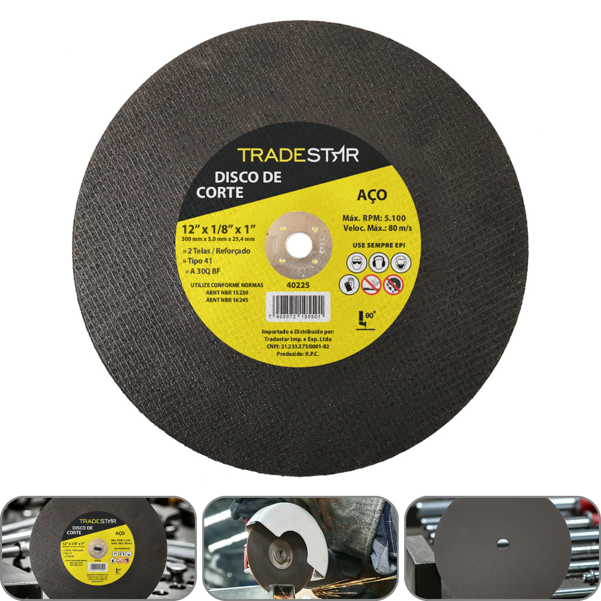 Disco de Corte 300 x 3 mm  Furo 1" mm Aço Tradestar - 1