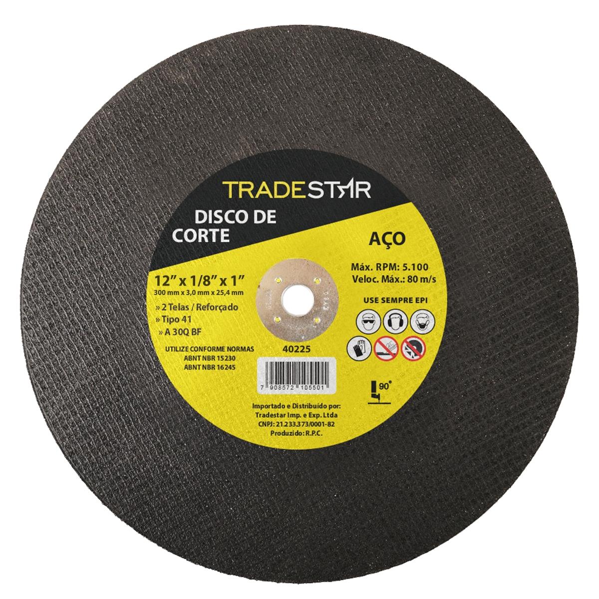 Disco de Corte 300 x 3 mm  Furo 1" mm Aço Tradestar - 10