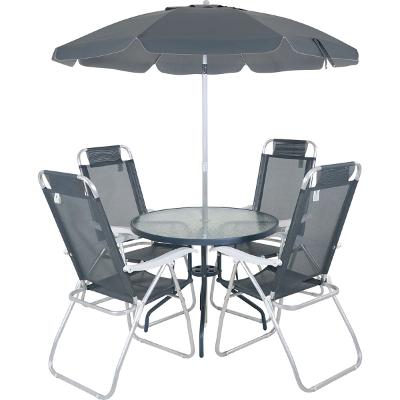 Conjunto Noronha Cinza com Mesa 4 Cadeiras e Guarda Sol Bel