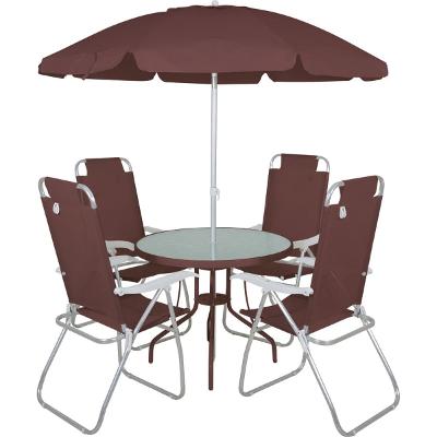 Conjunto Noronha Marrom com Mesa 4 Cadeiras e Guarda Sol Bel