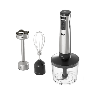 Mixer 3 em 1 Elétrico com Processador WAP Inox WM1 Turbo com Batedor de Claras 4 Laminas Miniprocessador 220V