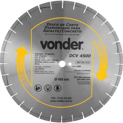 Disco Diamantado 450mm Segmentado Asfalto/Concreto Dcv4500 Vonder 32 Segmentos 3395rpm