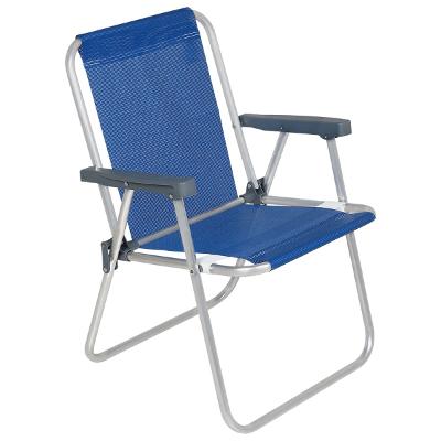Cadeira de Praia Alta Lazy em Alumínio Azul Bel Capacidade de 110kg Dobrável