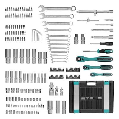 Jogo de Ferramentas 216 Pcs Stels 14115455 Encaixe 1/4'' 3/8'' e 1/2'' Aço CrV S2 com Maleta