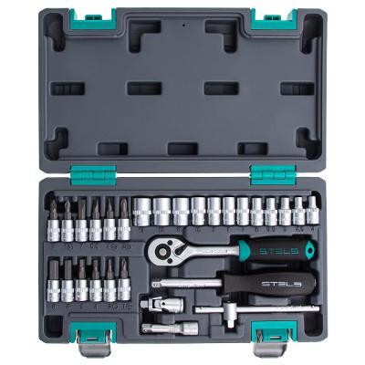 Jogo De Ferramentas Encaixe 1/4'' 29 Peças Aço Cromo Vanádio Maleta Stels 1410055