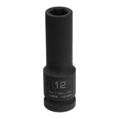 Soquete Impacto Longo 1/2'' 12mm Sextavado CrMo Stels 1393855 78mm 44-48HRC