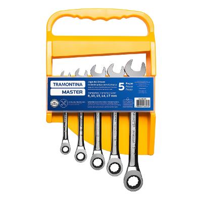 Jogo de Chaves Combinadas Tramontina Master com Catraca 5 Peças 8 a 17mm Aço Cromo Vanádio 72 Dentes