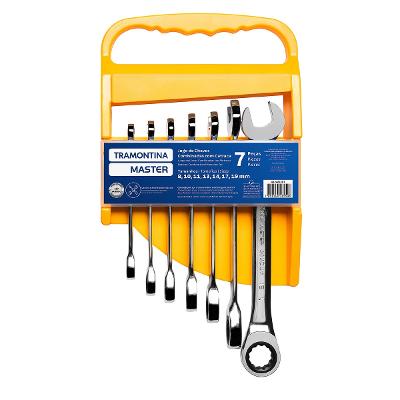 Jogo de Chaves Combinadas com Catraca 7 Peças Tramontina MASTER Profissional 8-19mm Aço Cromo Vanádio Catraca 72D
