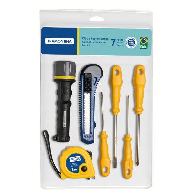 Kit Ferramentas Tramontina 7 Peças Trena Lanterna Estilete Chaves de Fenda para Reparos