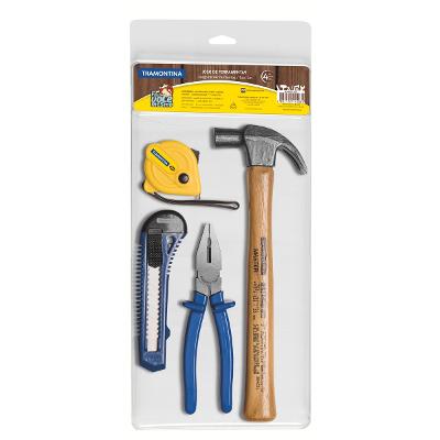 Kit Ferramentas Tramontina 4 Peças Martelo Estilete Alicate Trena Para Reparos Domésticos
