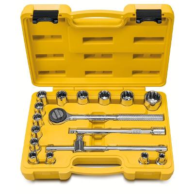 Jogo De Soquetes Estriados 1/2'' 17 Peças Aço Cromo Vanádio Cromado Tramontina Master Com Maleta