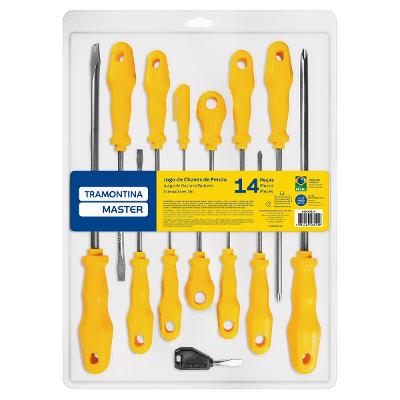 Jogo de Chaves de Fenda Tramontina Master 14 Peças Aço Especial Ponta Chata e Cruzada com Suporte